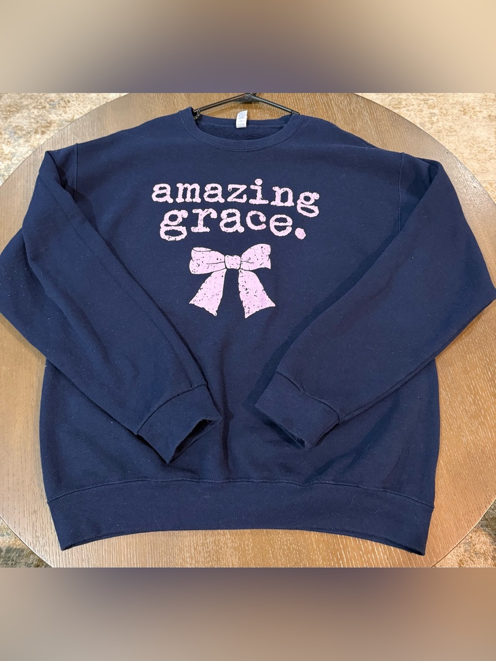 Jerzees Navy Sweatshirt with Pink "Amazing Grace" Bow